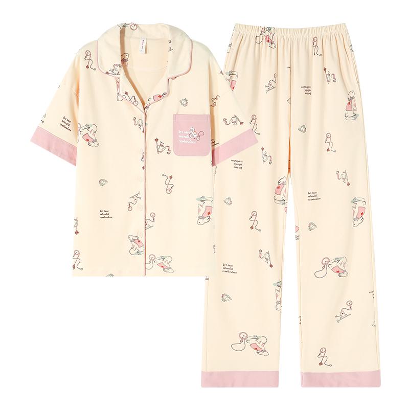Niedliches Pyjama-Set mit Knopfleiste, Tasche und Kragen