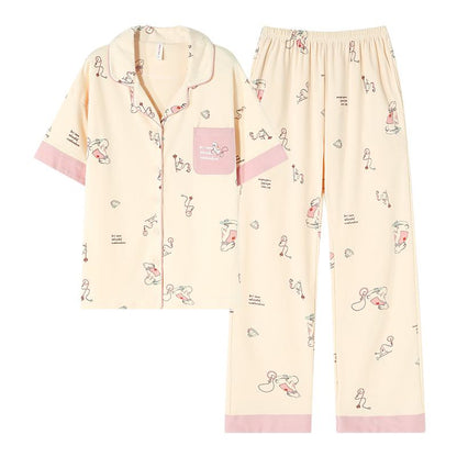 Conjunto de pijama lindo con botones, bolsillo y cuello