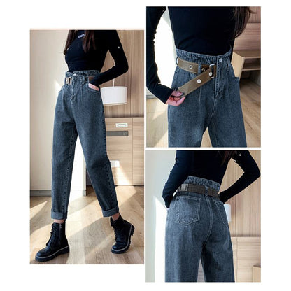 Harem Loose Fit Slimming Cropped High-Waisted Jeans