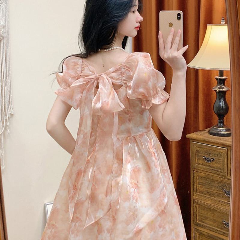 Floral Pattern French Style Gentle Dress