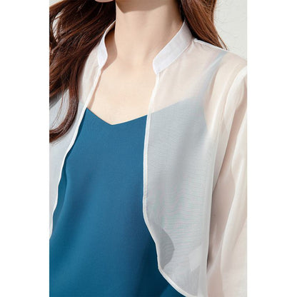 Chiffon-French-Style-Bandkragen-UV-Schutz-Transparente Jacke