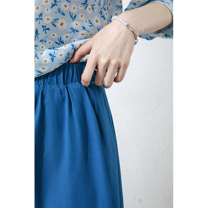 Falda azul de color sólido con estilo Chic Niche (Chic Niche Falda Azul de Línea A)