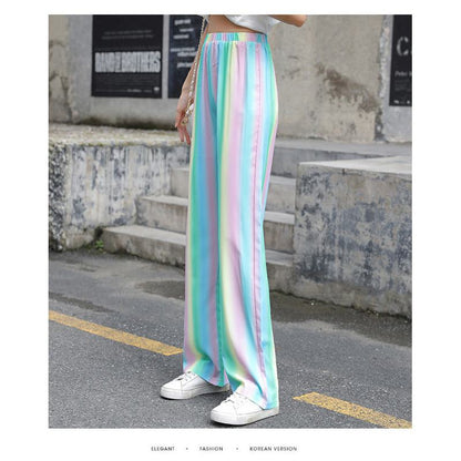 Pantalones holgados de talle alto y corte recto versátiles con efecto adelgazante arcoíris
