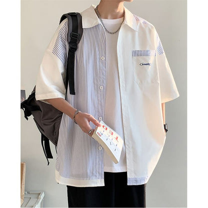 Patchwork Trendy Simplicity Versatile Short Sleeve Shirt