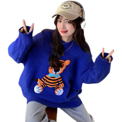 Cartoon Pullover Round Neck Thickened Little Tiger Loose Fit Sweater