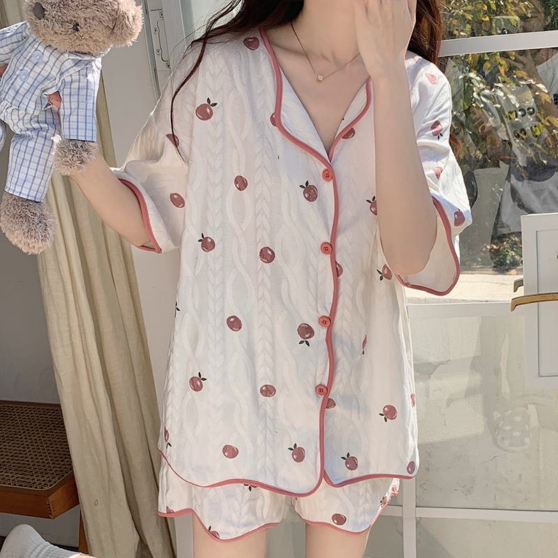 Conjunto de Pijama Lindo de Cereza con Mangas Cortas y Botones
