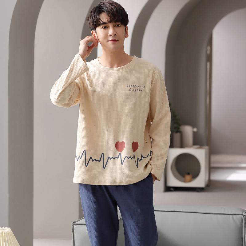 Round Neck Houndstooth Pullover Heart-Shaped Tightly Woven Pure Cotton Lounge Set