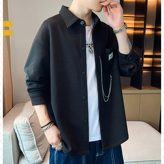 Loose Fit Patched Pocket Spread Collar Long Sleeve Shirt