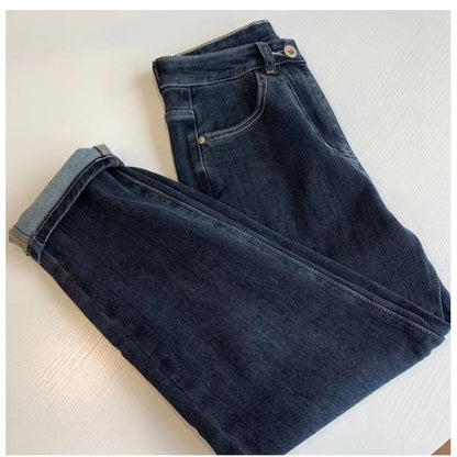Jeans de talle alto estilo zanahoria elásticos para adelgazar, holgados, cortos y ajustados para mujeres pequeñas.