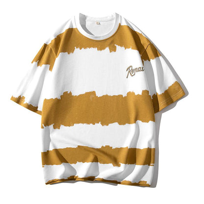 Men's T-Shirt Round Neck Stripe Trendy Print Short Sleeve Tee