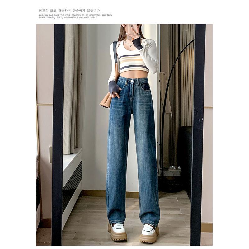 Slimming Floor-Length Draping High-Waisted Wide-Leg Jeans