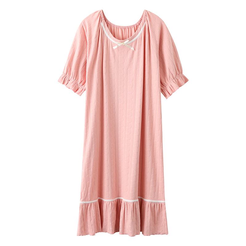 ソリッドシンプルなロングスタイルの綿のクラッシュカラープリーツジャガードナイトドレス