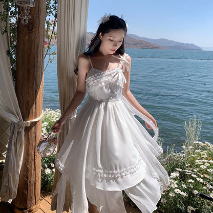White Cami Fairy Irregular Bow Tie Dress