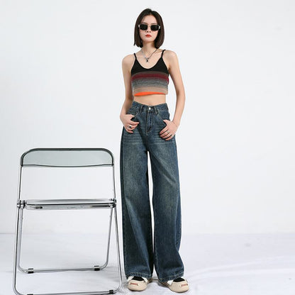 High-Waisted Retro Simplicity Lengthened Slimming Straight Leg Jeans
