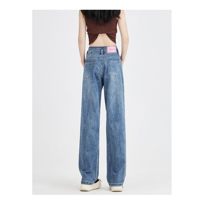 High-Waisted Simplicity Slimming Draping Loose Fit Thin Straight Leg Jeans