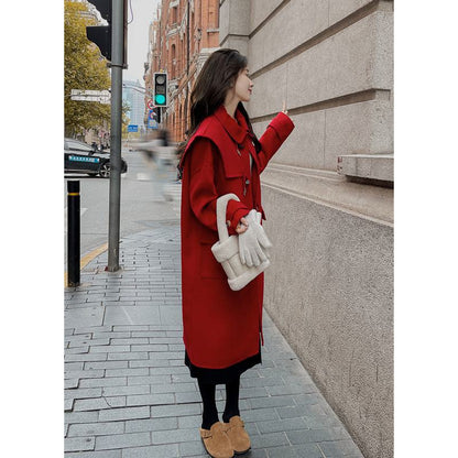 Knee-Length Horn Toggle Preppy Style Wool Duffle Coat