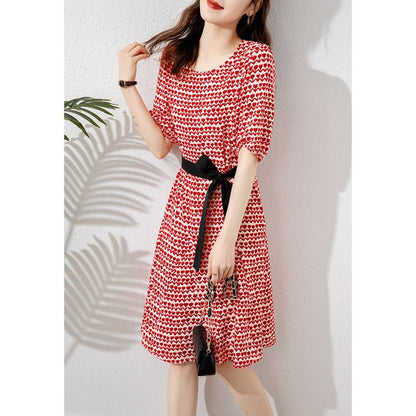 Slimming Retro Floral Print Cinched Waist French Style Dress
