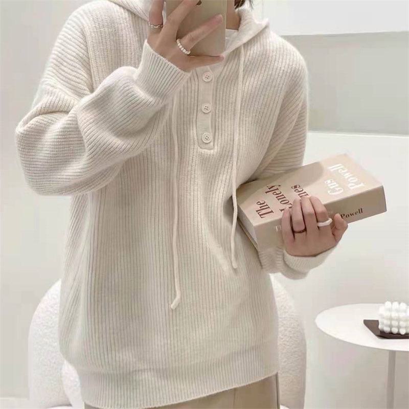 Retro Hooded Worn Outside Loose Fit Lazy Sweater