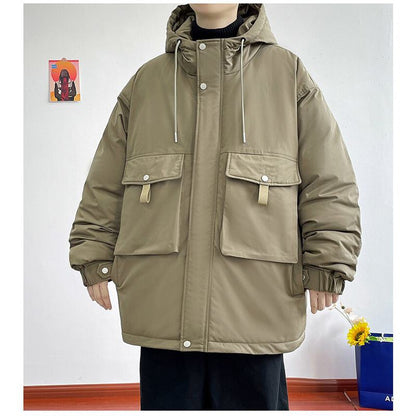 Loose Fit Hooded Casual Workwear Style Parka