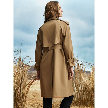 Solid Color Knee-Length Trench Coat