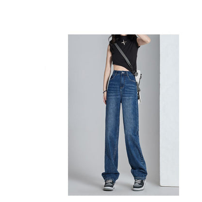 High-Waisted Thin Slimming Draping Versatile Loose Fit Straight Leg Jeans