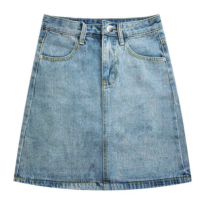 High-Waisted Versatile Embroidery A-Line Denim Skirt