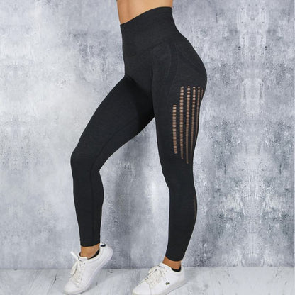 High-Waisted Quick-Drying Yoga Elasticity Seamless Sports Hollowed-Out Sports Leggings