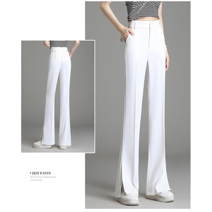 Slit Silky Split Floor-Length High-Waisted Plus Slim-Fit Pants