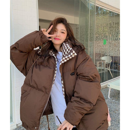 Cropped Stand-Up Collar Slash Pocket Puffer Jacket