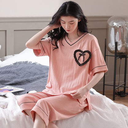 Heart-Shaped Simplicity Cotton V-Neck Lounge Set