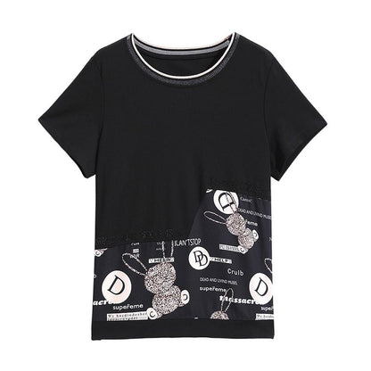 Camiseta de manga corta suelta de algodón puro negra