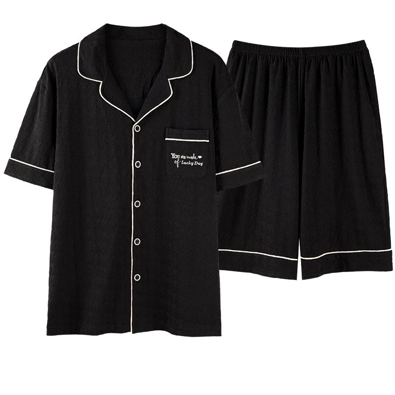 Conjunto de pijama simple de mangas cortas de jacquard con bolsillo de lycra