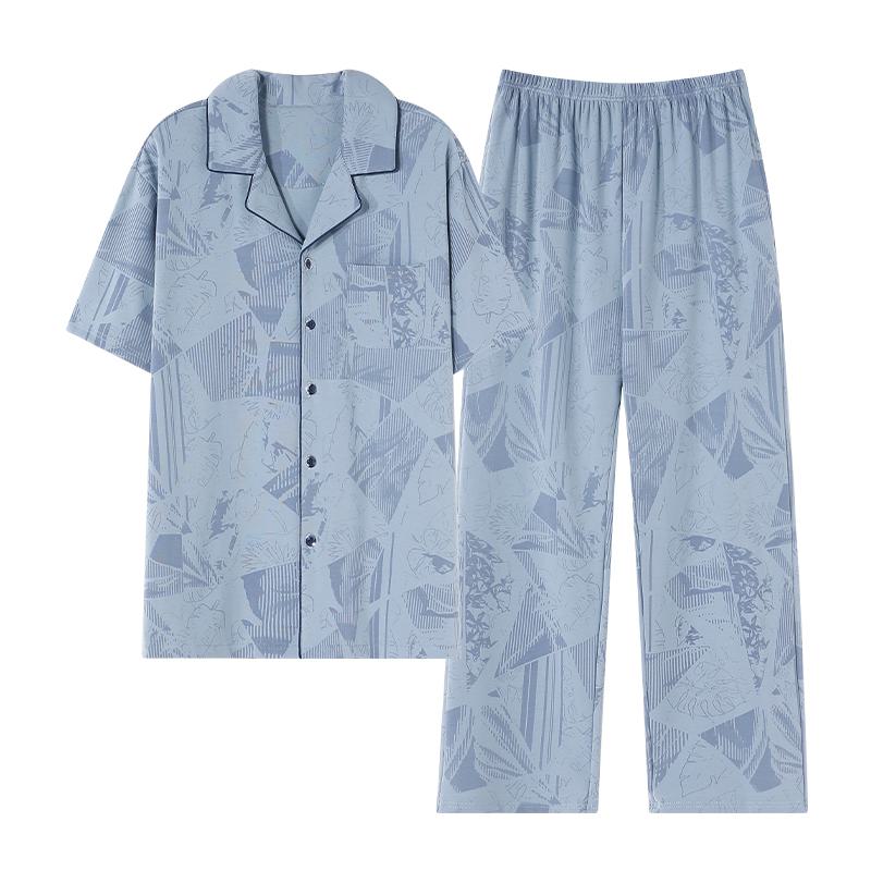 Kurzärmeliges Pyjama-Set mit Knopfleiste vorne und Tasche