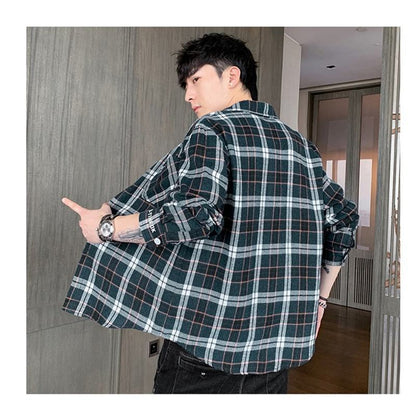 Patched Pocket Plaid Button Long Sleeve Shirt