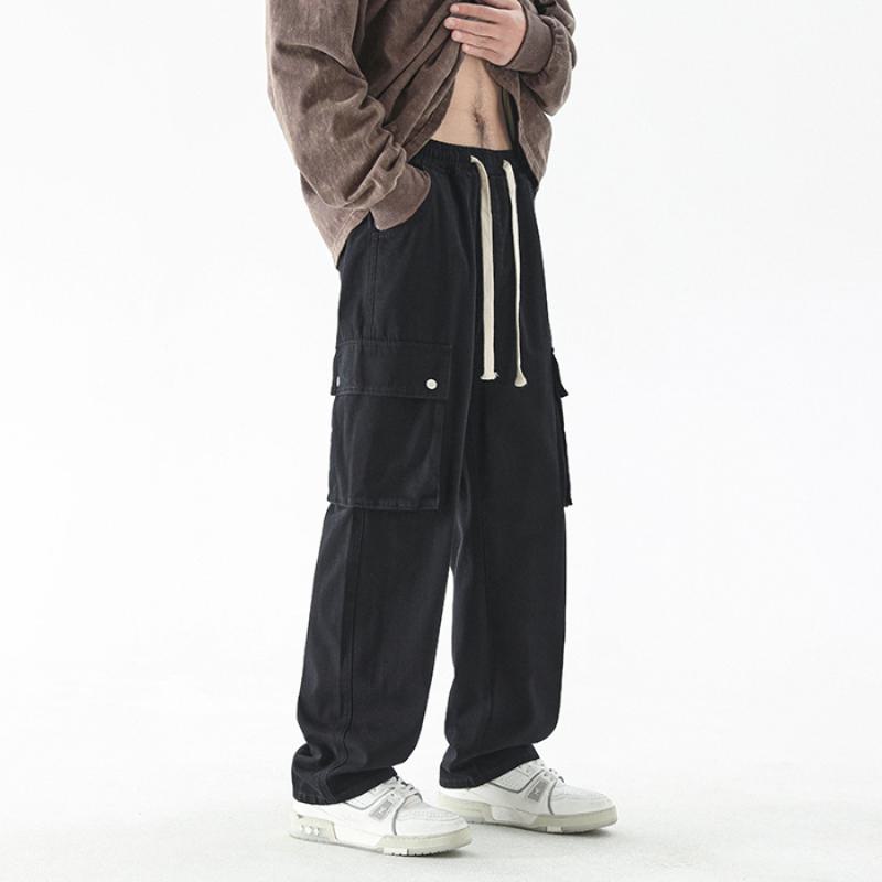 Pantalones rectos sueltos de estilo urbano con bolsillos