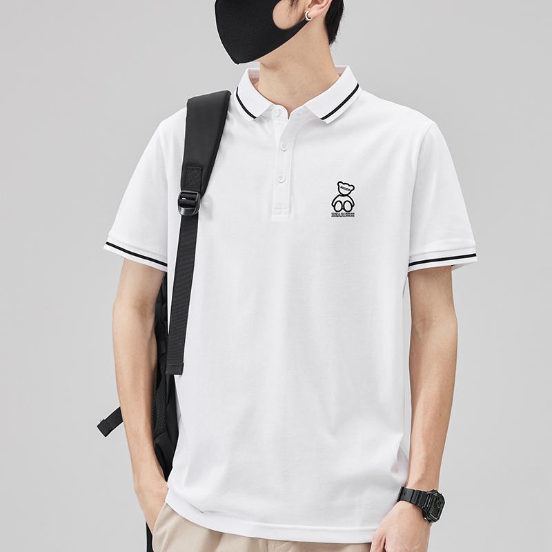 Camiseta polo de manga corta de algodón puro con cuello de solapa y escote en V casual y moderna.