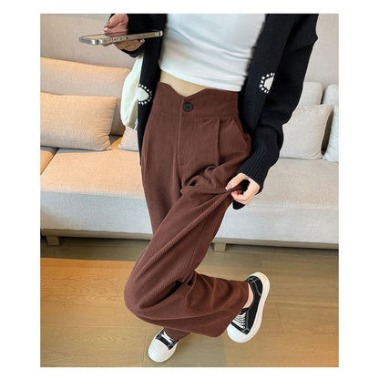 Floor-Length Casual Slimming Straight Draping High-Waisted Pants