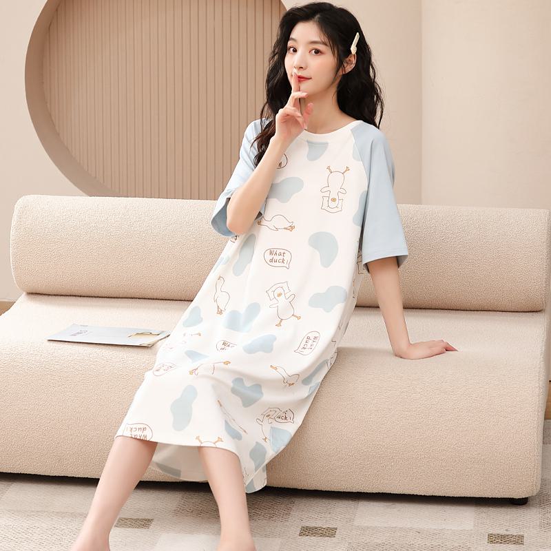 Cartoon Patchwork Tightly Woven Pure Cotton Lounge Dress