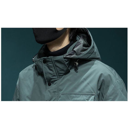 Workwear Style Loose Fit Raincoat Hooded Jacket