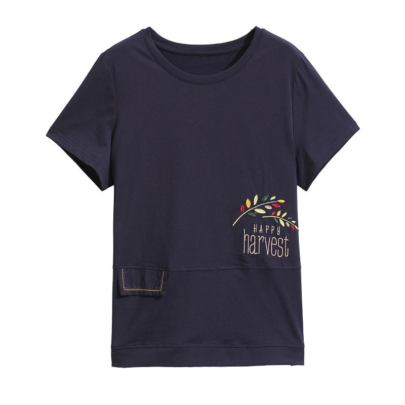 Lockeres T-Shirt mit Rundhalsausschnitt, kurzen Ärmeln und Stickerei