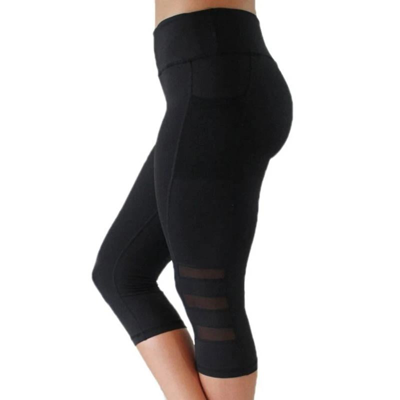 Leggings deportivos de yoga con bolsillo elástico y malla para correr y hacer ejercicio.