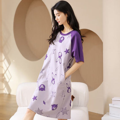Tightly Woven Pure Cotton Bunny Stars Bear Lounge Dress