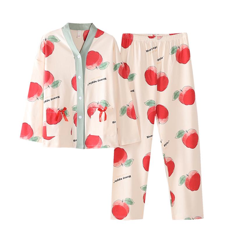Ensemble pyjama en pur coton tissé serré à boutons-pression Apple