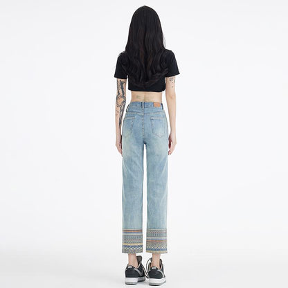 Simplicity gerade Bein Stickerei Jeans
