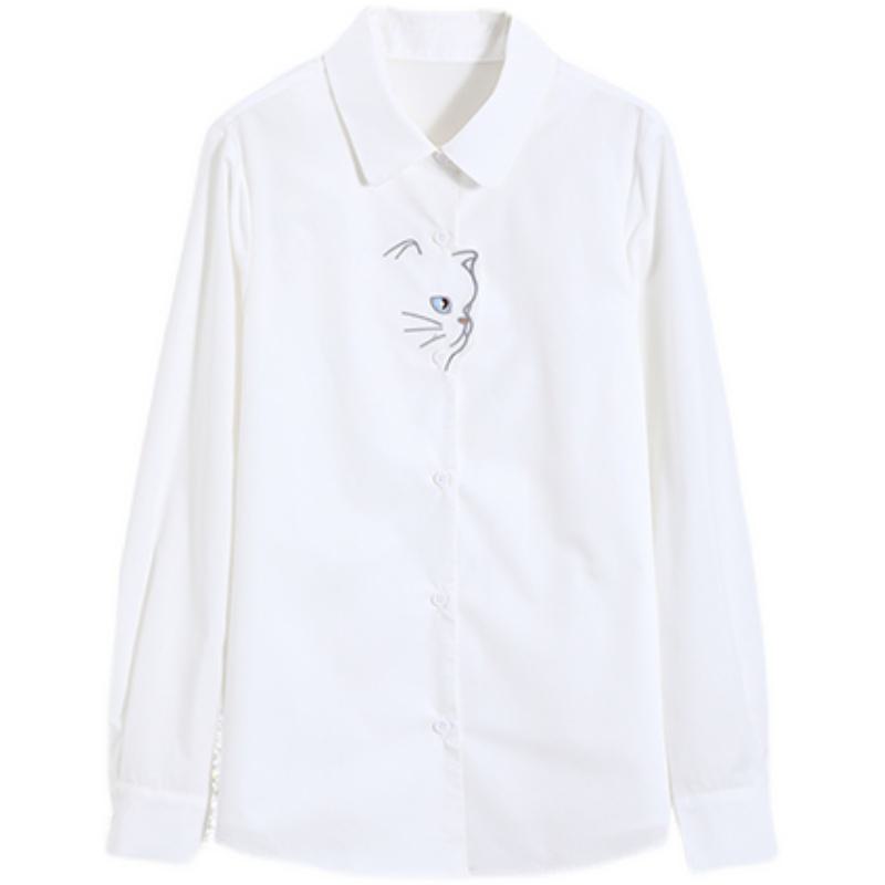 Süßes, vielseitiges weißes Katzen-Lose-Fit-Shirt mit eleganten Stickereien