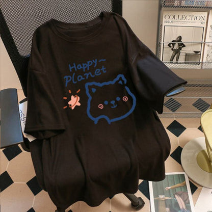 Camiseta de manga corta suelta y holgada con estampado de dibujos animados