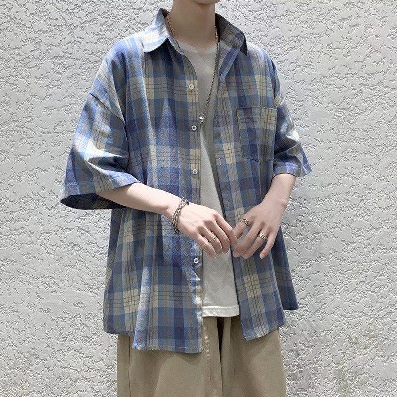 Trendy Loose Fit Plaid Casual Short Sleeve Shirt