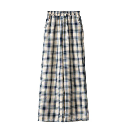 Loose Fit Slimming Plaid Casual High-Waisted Versatile Straight Leg Pants
