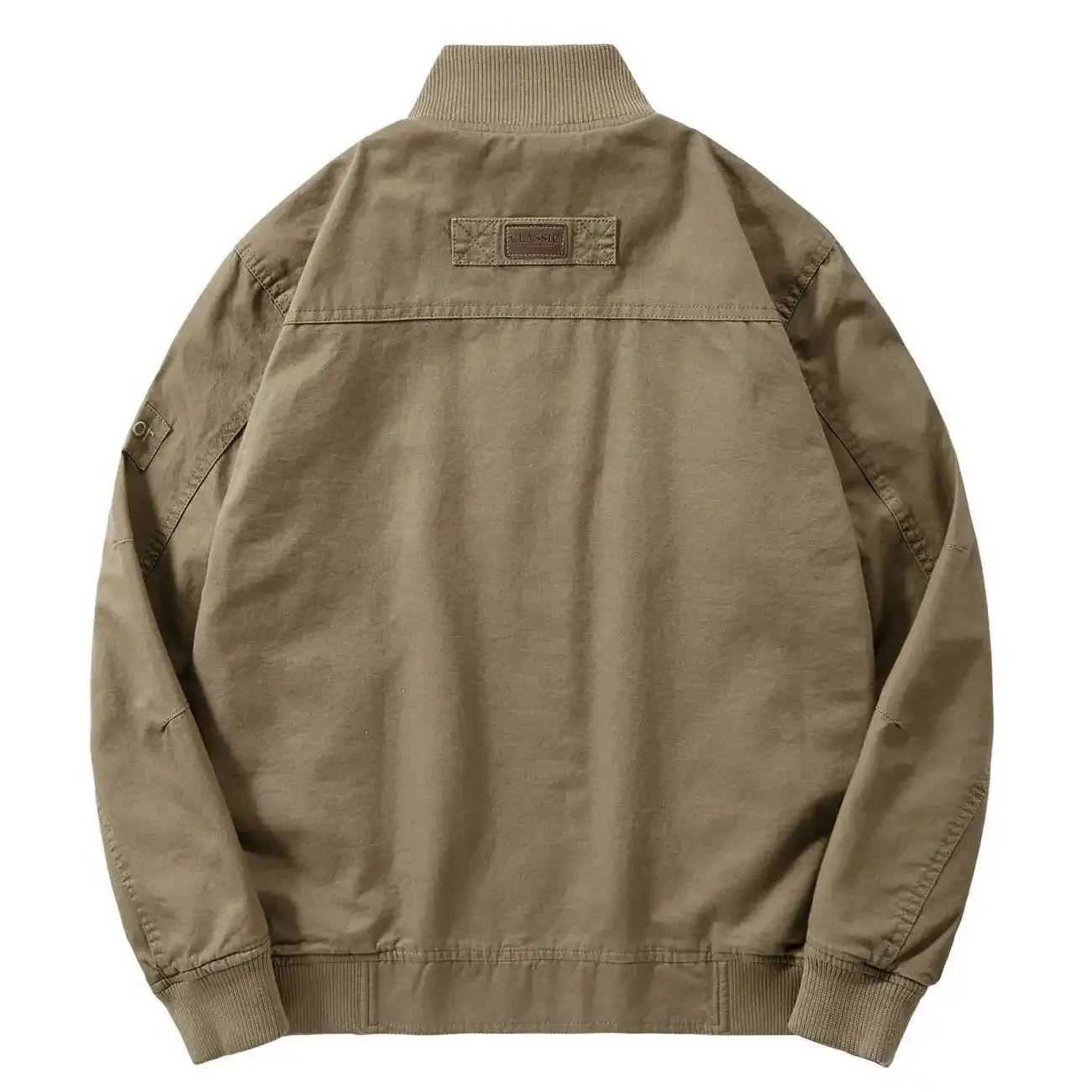 Lässige, lockere, dünne Utility-Jacke aus reiner Baumwolle mit Stehkragen