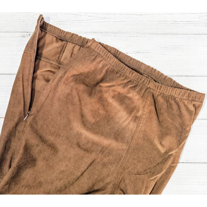 Pantalon en velours côtelé long avec fermeture éclair, couleur unie et poches